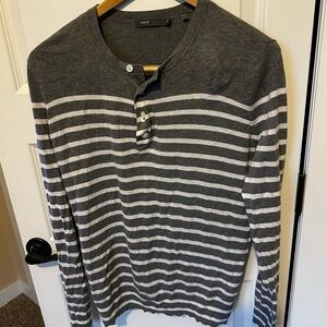 Vince Charcoal and White Striped Long Sleeve Shirt